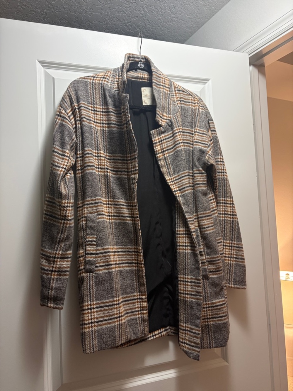 Plaid Wool-Blend Coat — Gray & Brown